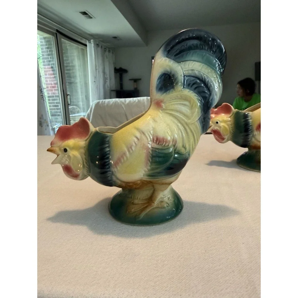 Set of 2 Vintage Royal Copley Ceramic Rooster Planters